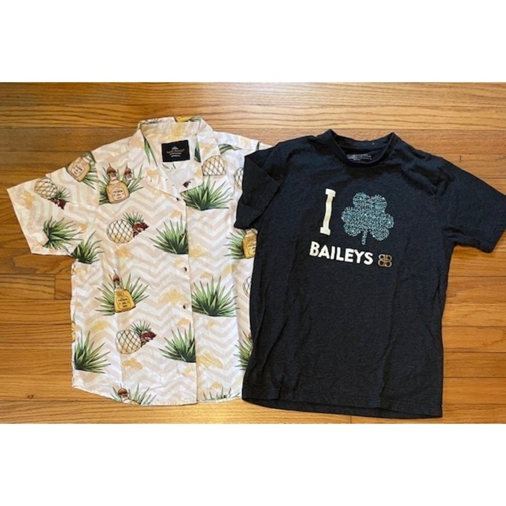 Booze Lover Lot! BAILEYS Shamrock Tee & Simply Perfect PATRON TEQUILA Shirt